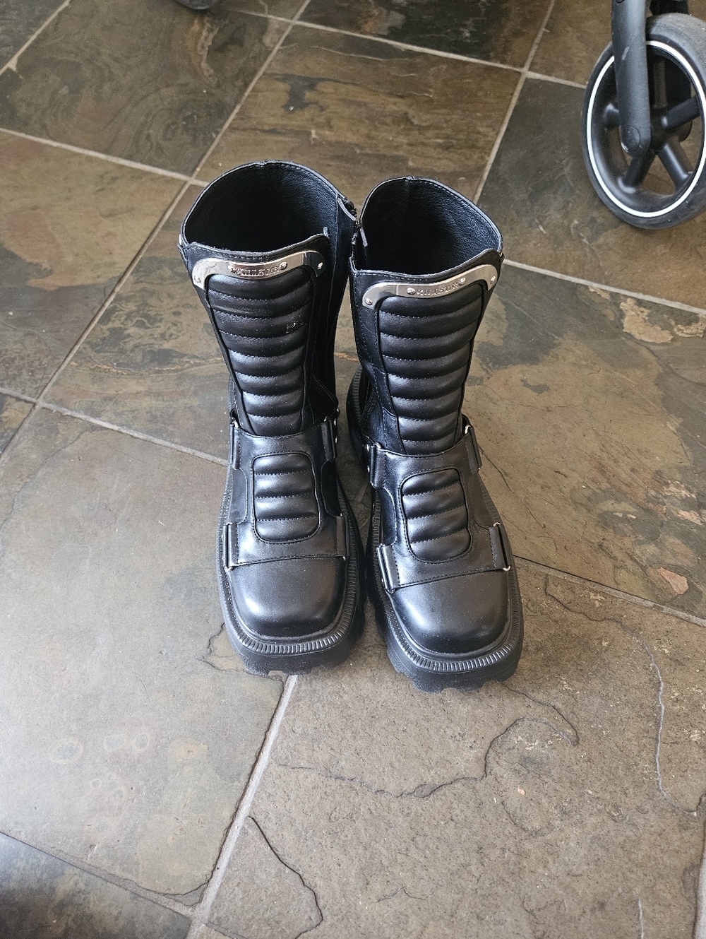 NWOT Killstar Black Quilted Front-Panel Leather Combat Boots